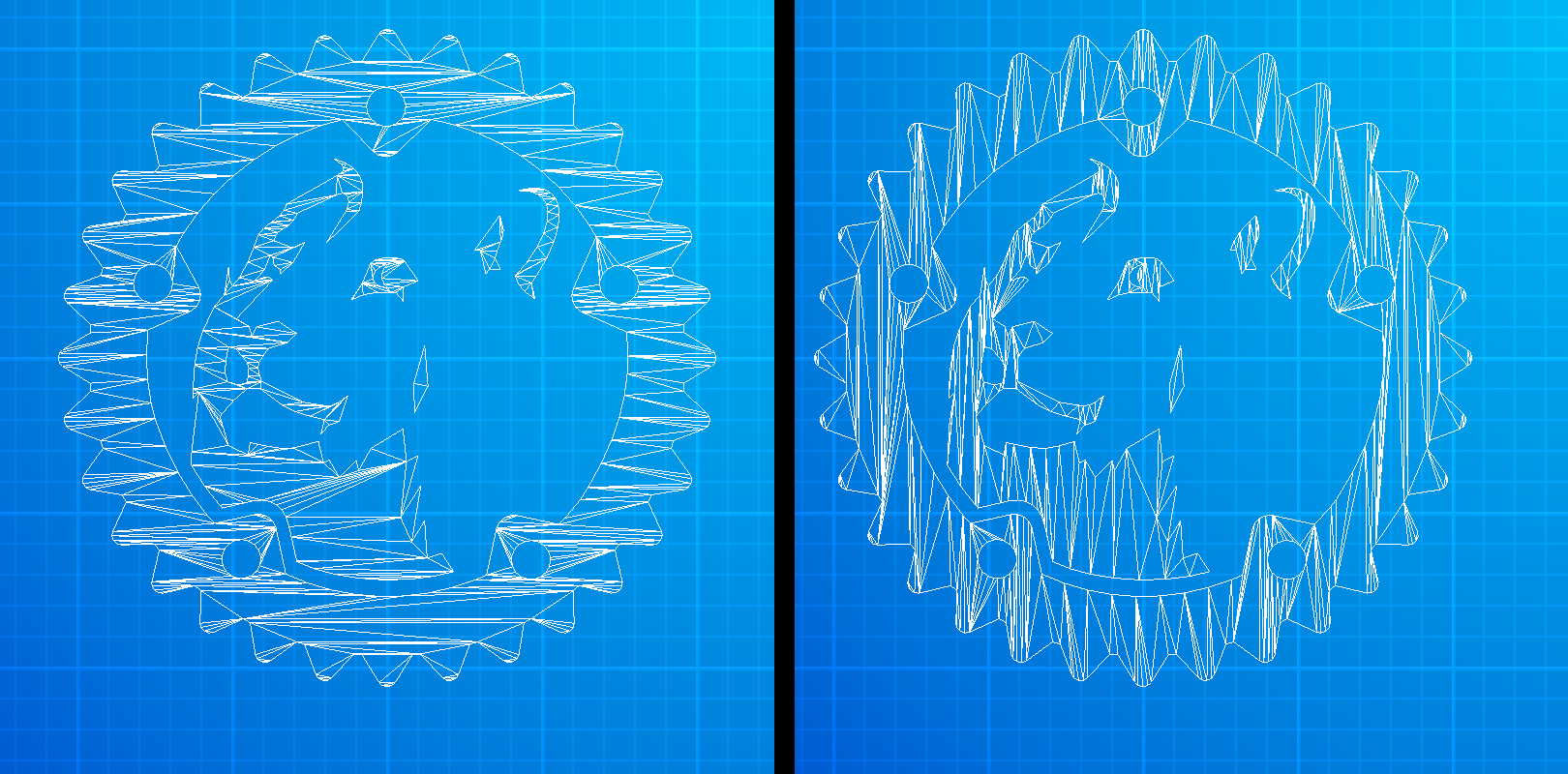 The triangles generated with vertical and horizontal traversals of the same path