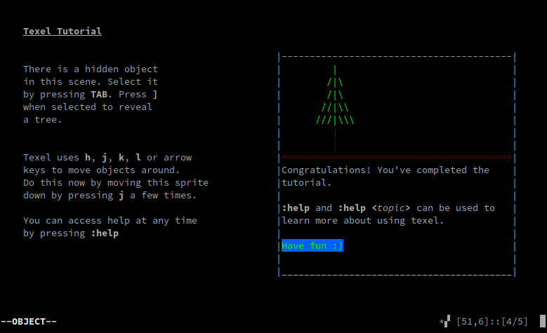 Texel tutorial screen